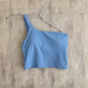Lululemon Tank Top Womens 4 Blue Ribbed Nulu Asymmetrical Yoga Padded A/B Cup